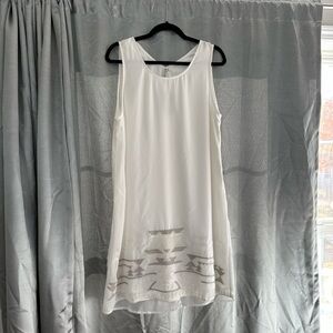 White Sleeveless Dress with Geometric Pattern